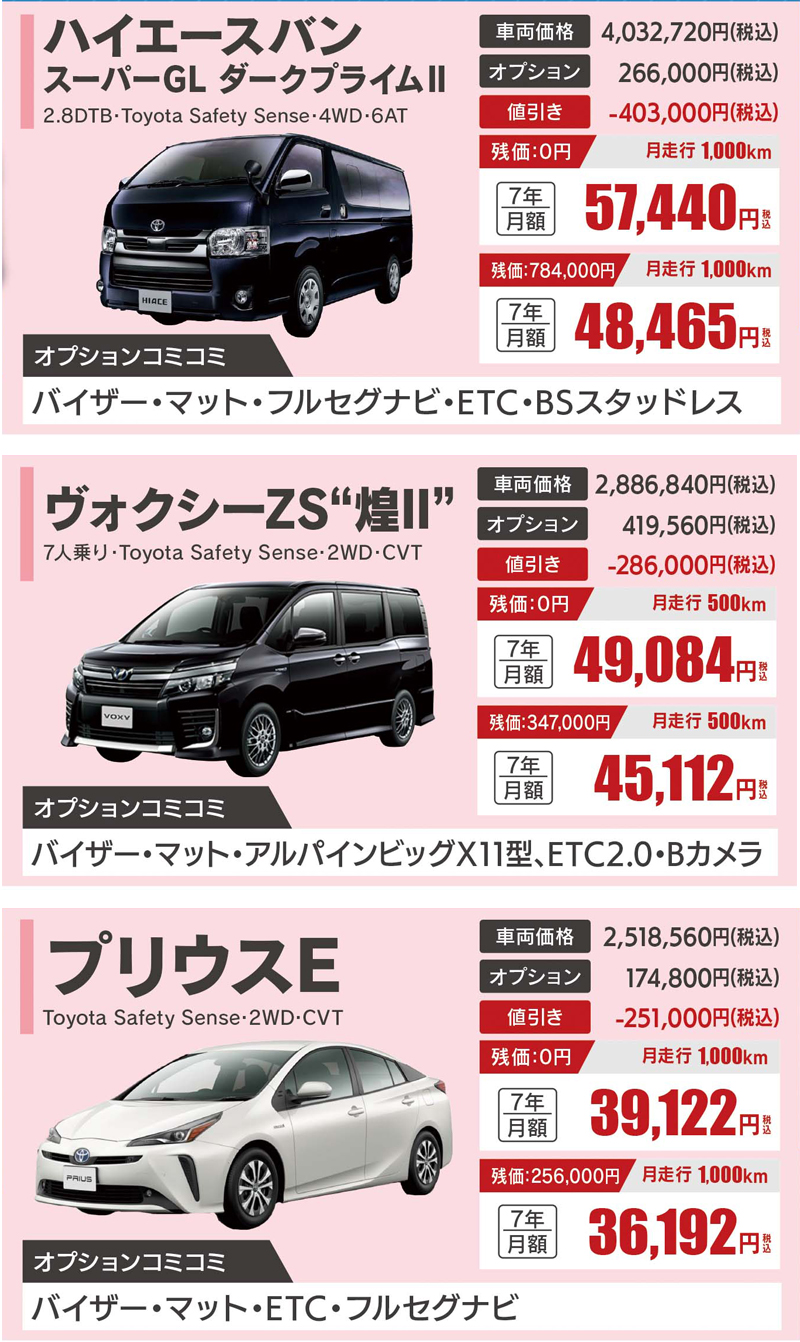 宅レンのカーリース、車種一覧