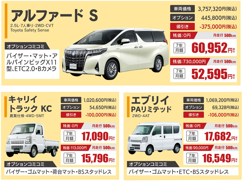 宅レンのカーリース、車種一覧